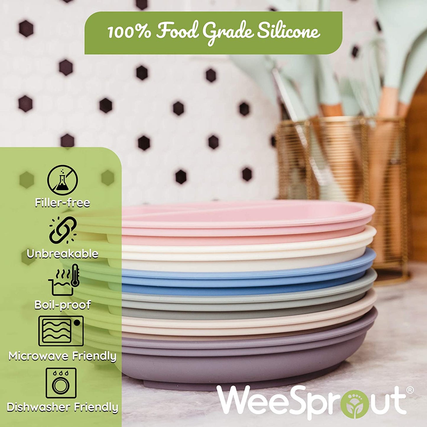 Non-Suction Silicone Divided Plates (No Lids), 100% Food Grade Silicone Plates