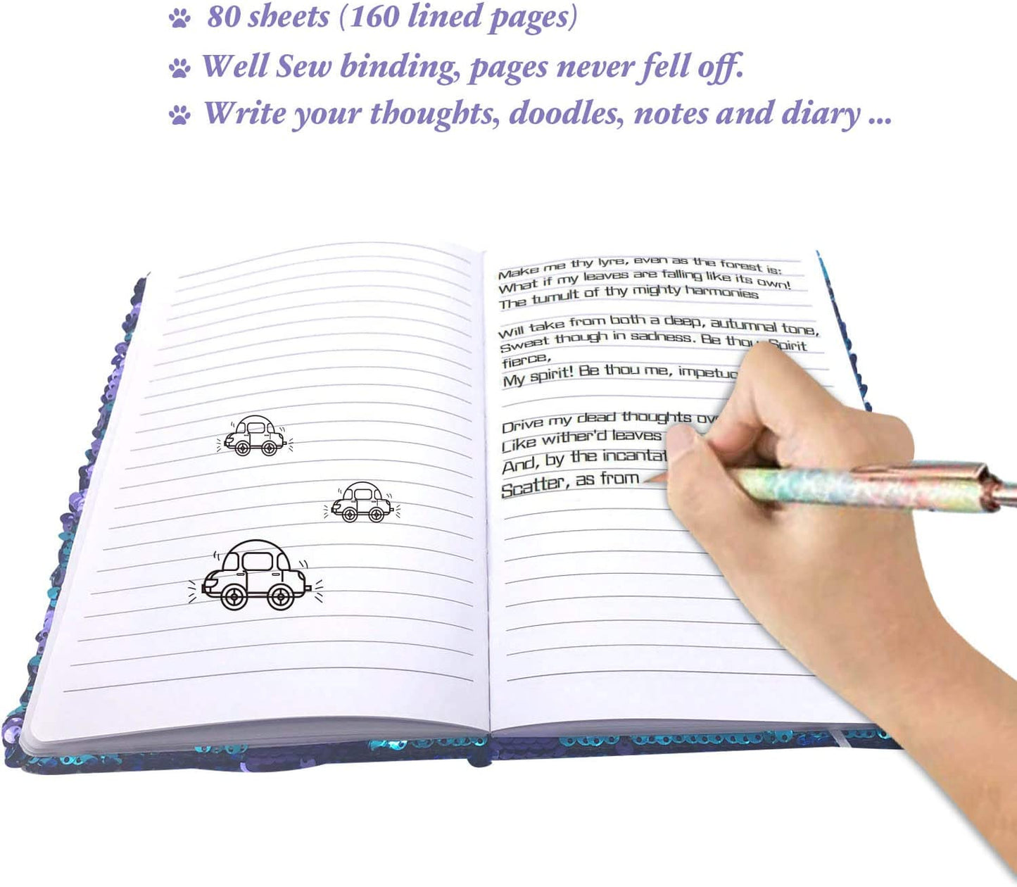 8.5x5.5 Inches 160 Lined Pages Diary for Girls Butterfly Reversible Flip Sequence Notebook