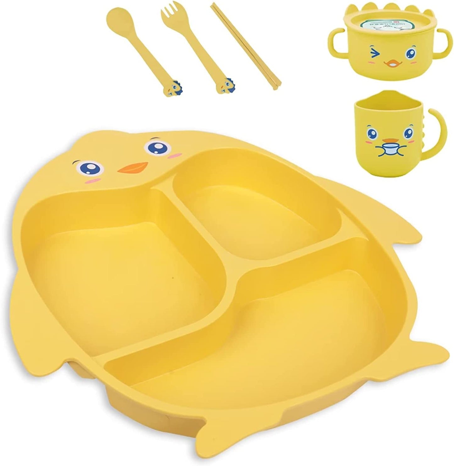 Child Plates and Utensils, Microwave Safe no BPA (Penguin Yellow, Plate Sets)
