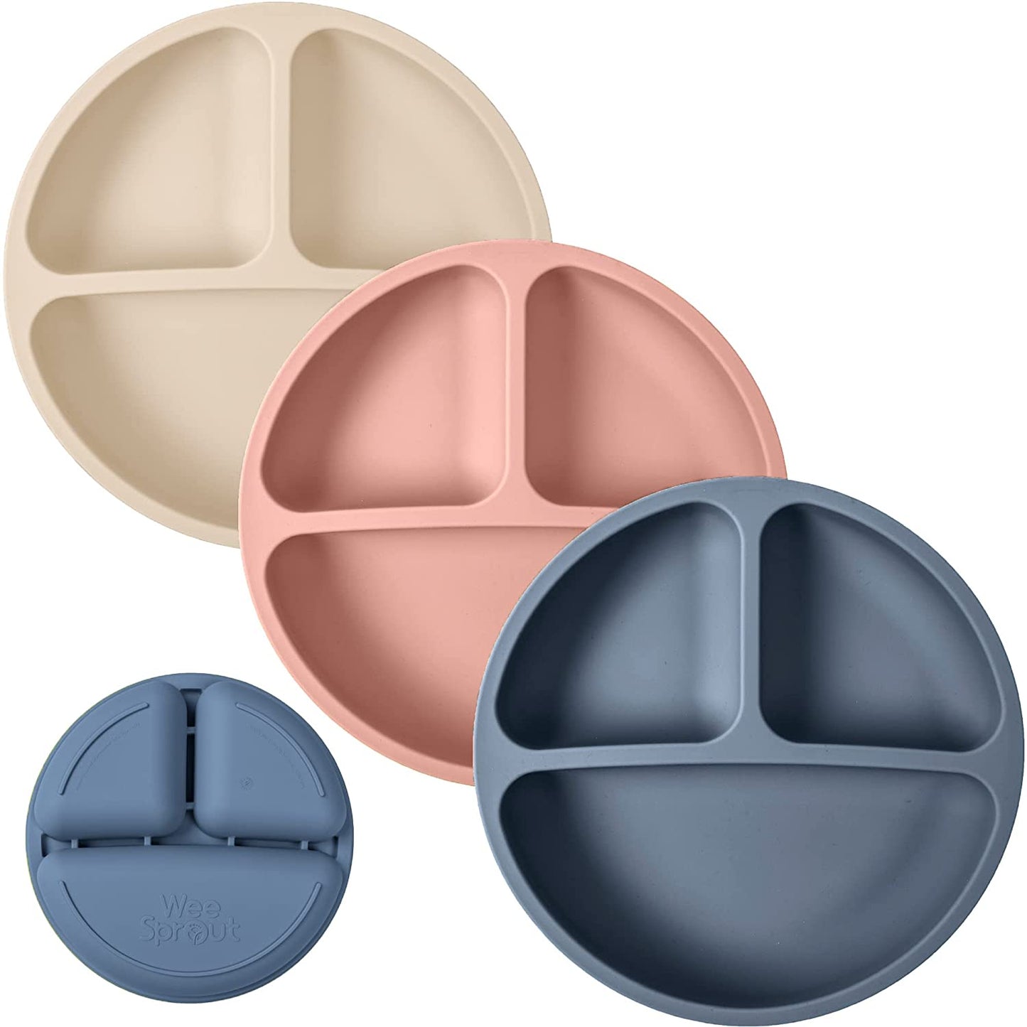 Non-Suction Silicone Divided Plates (No Lids), 100% Food Grade Silicone Plates