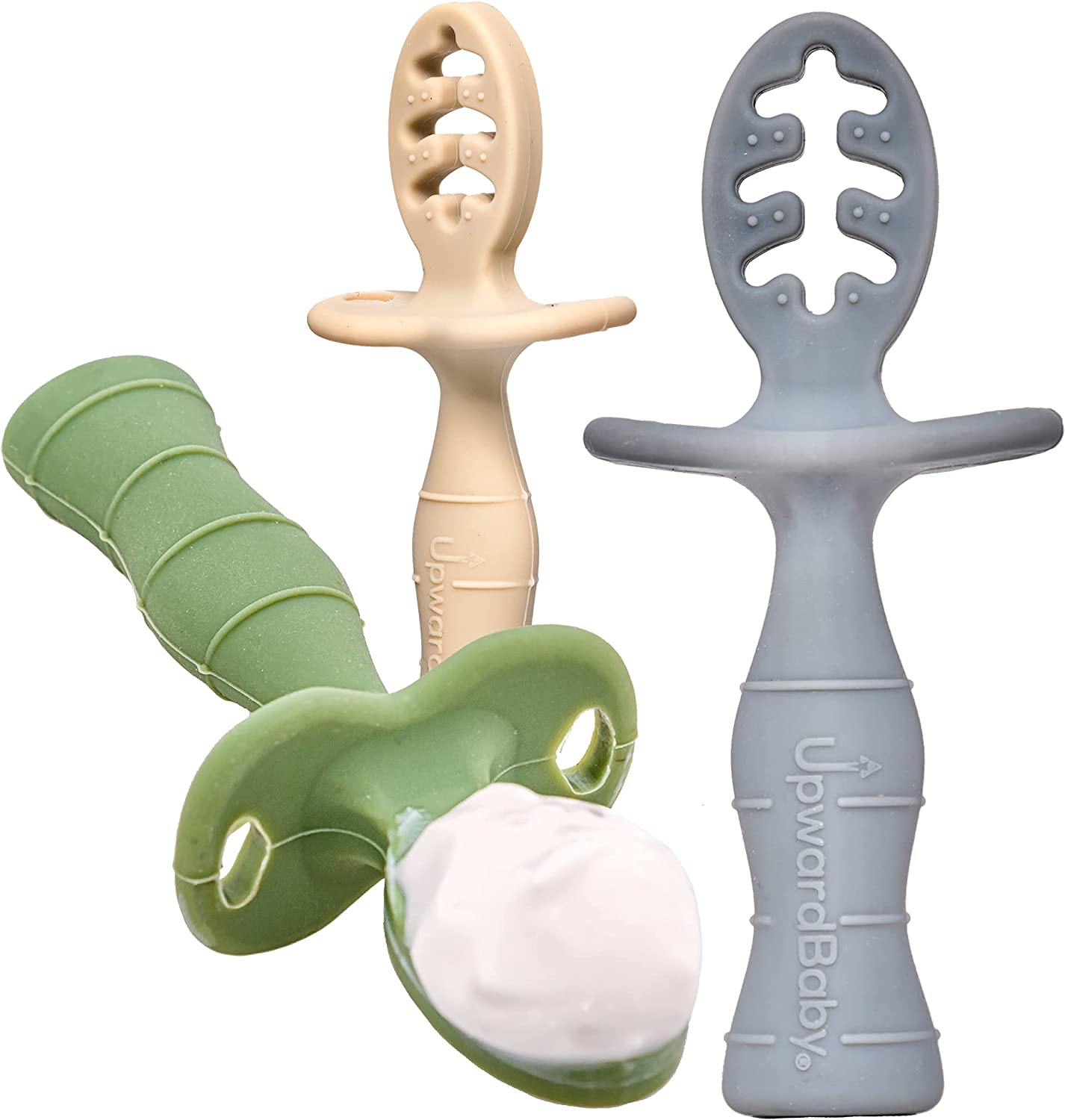 Chewable Toddler Utensils with Anti Choke Barrier - Silicone baby spoons