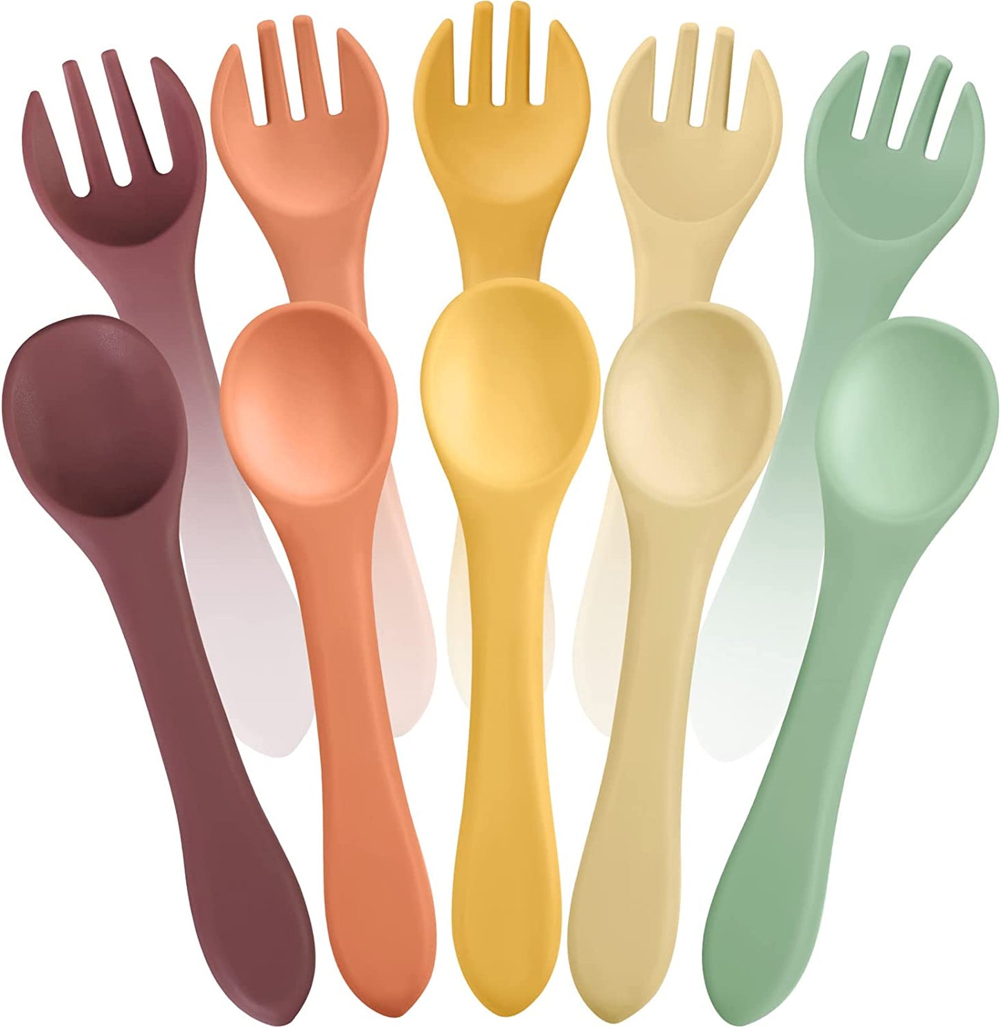 10 Pieces Baby Led Weaning Spoons and Forks Set Infant Silicone Spoon First Self Feed Baby training Utensils