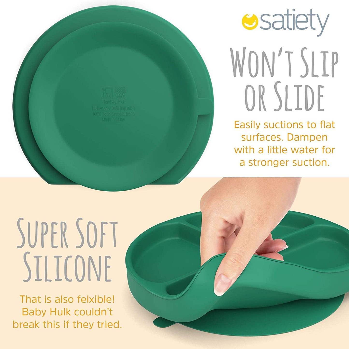 Suction Plates for Babies - Silicone Baby Plates and Toddler Plates - 3 Compartment Spill Proof for High Chair