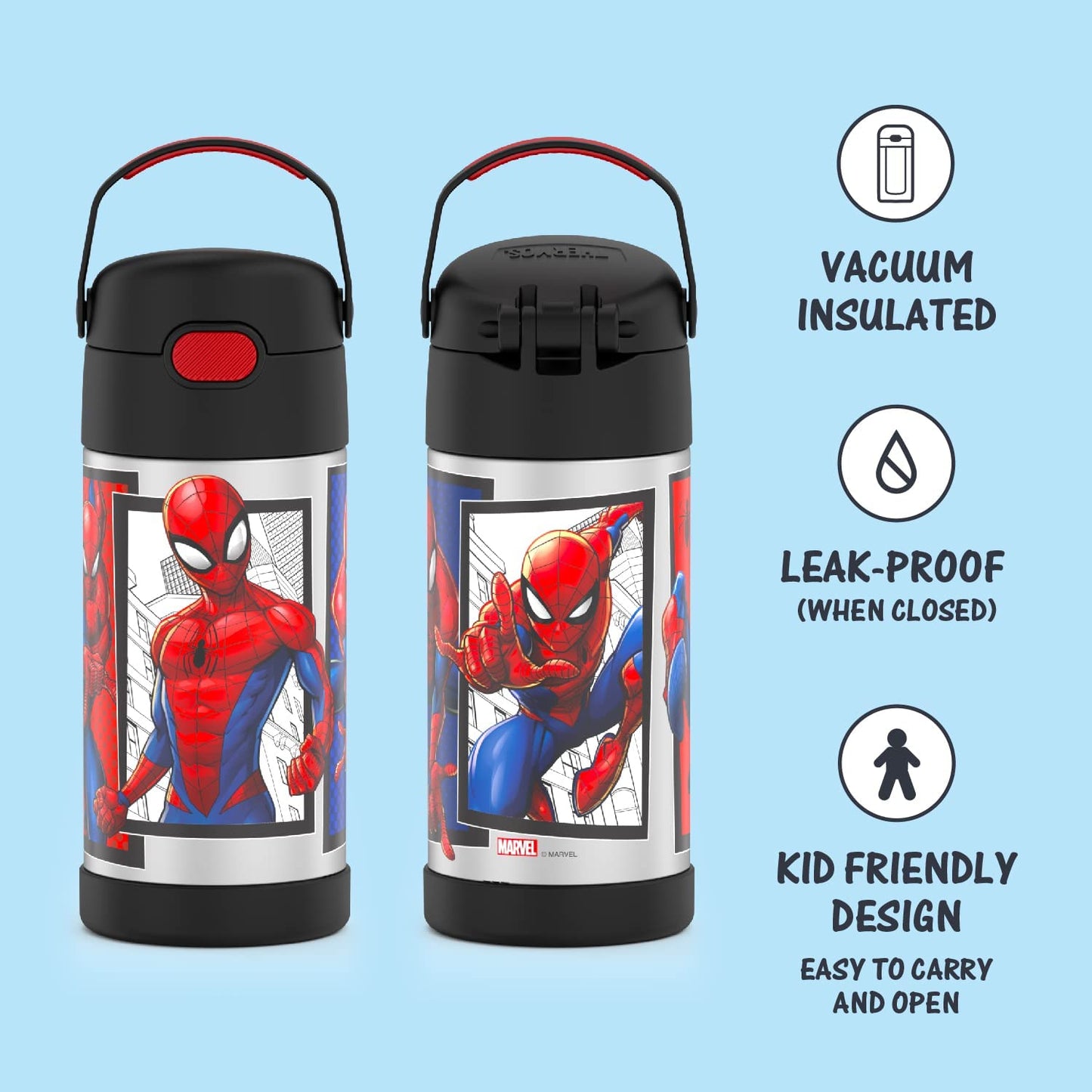 FUNTAINER 12 Ounce Stainless Steel Vacuum Insulated Kids Straw Bottle