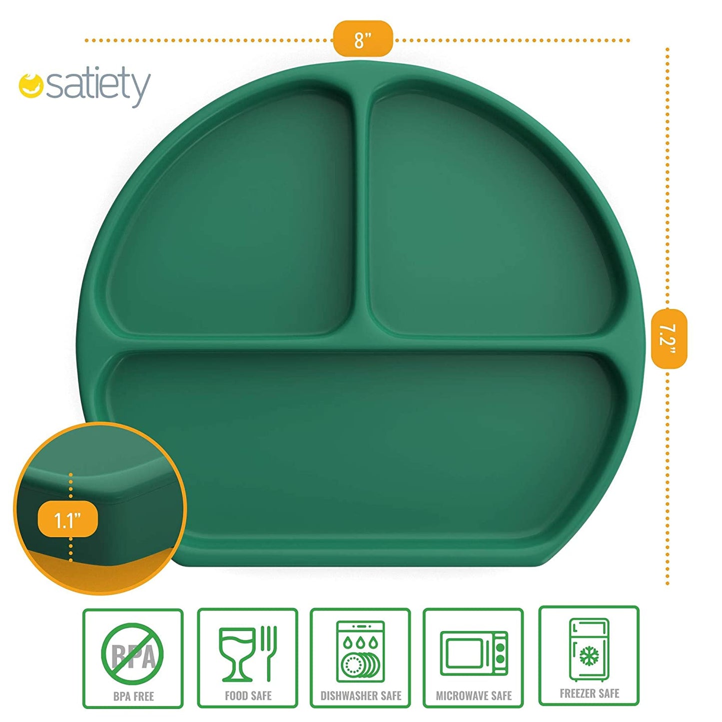 Suction Plates for Babies - Silicone Baby Plates and Toddler Plates - 3 Compartment Spill Proof for High Chair