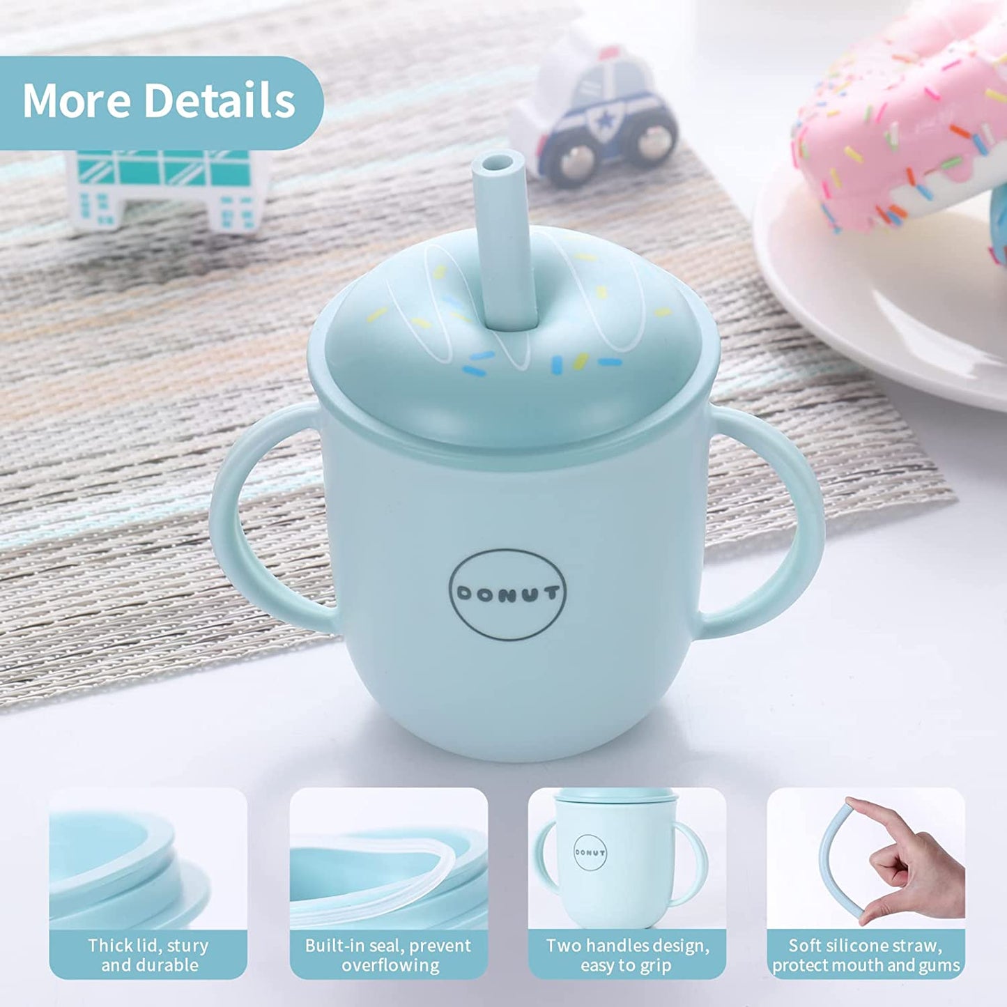aby Feeding Supplies, 7 in 1 Toddler Utensils, Baby Bowl, Plastic Toddler Plates, Baby Spoons First Stage, Kids Fork, Toddler Cup, Detachable Suction Pad and Grinding Rod for Baby Food (Blue)