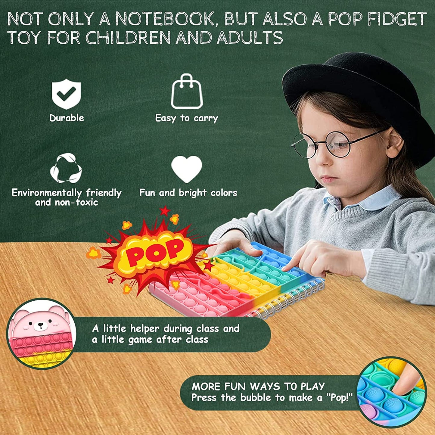 Pop Fidget Spiral Notebook for Kids Pop Note Book for School, Stress Pop Bubble Books