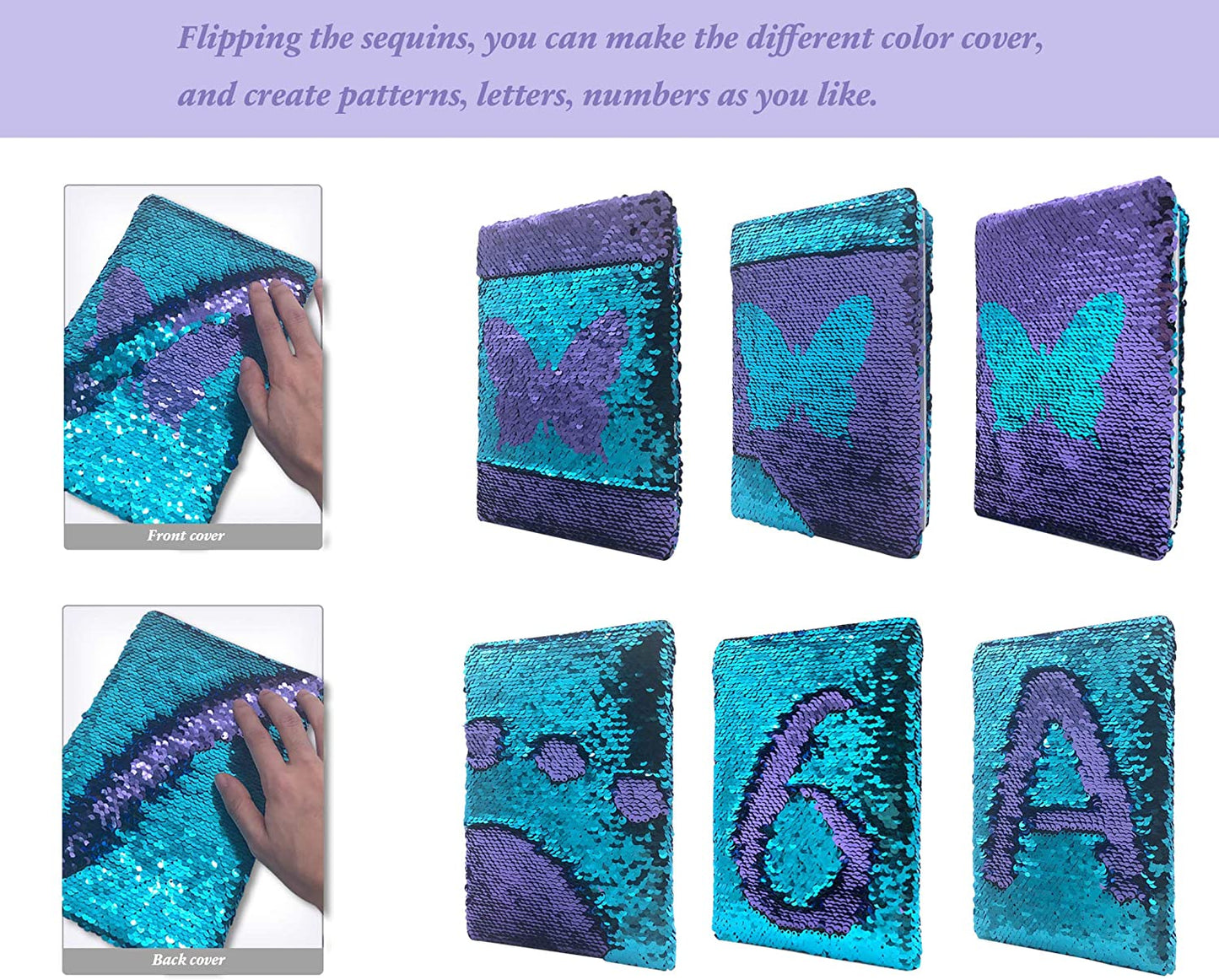 8.5x5.5 Inches 160 Lined Pages Diary for Girls Butterfly Reversible Flip Sequence Notebook