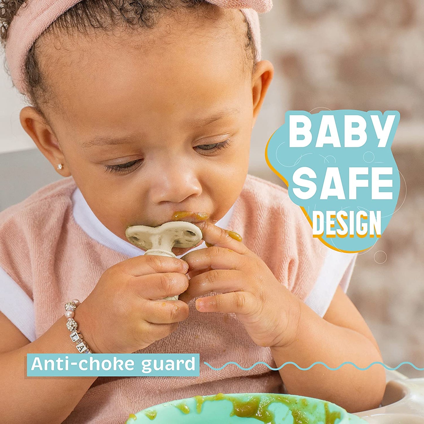 Chewable Toddler Utensils with Anti Choke Barrier - Silicone baby spoons